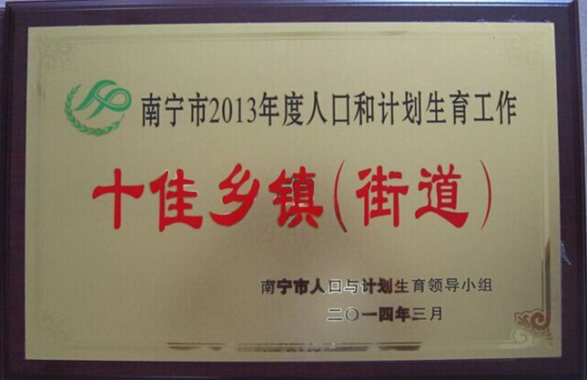 朝阳街道荣获2013年度南宁市”人口与计划生育工作十佳乡镇（街道）称号